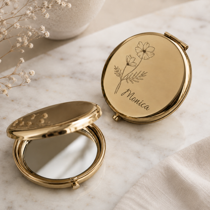 Personalized Birth Flower Name Compact Mirror