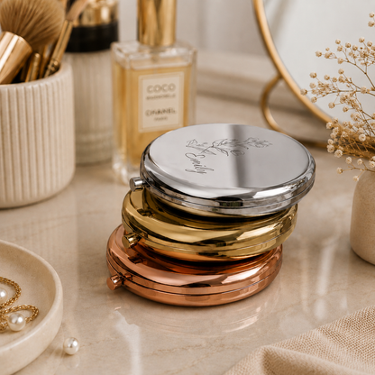 Personalized Birth Flower Name Compact Mirror
