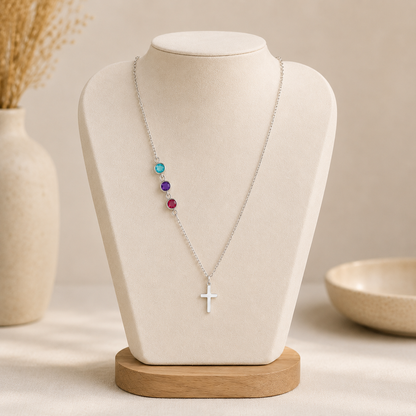 Personalized Birthstone Cross Necklace