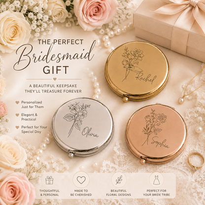 Personalized Birth Flower Name Compact Mirror