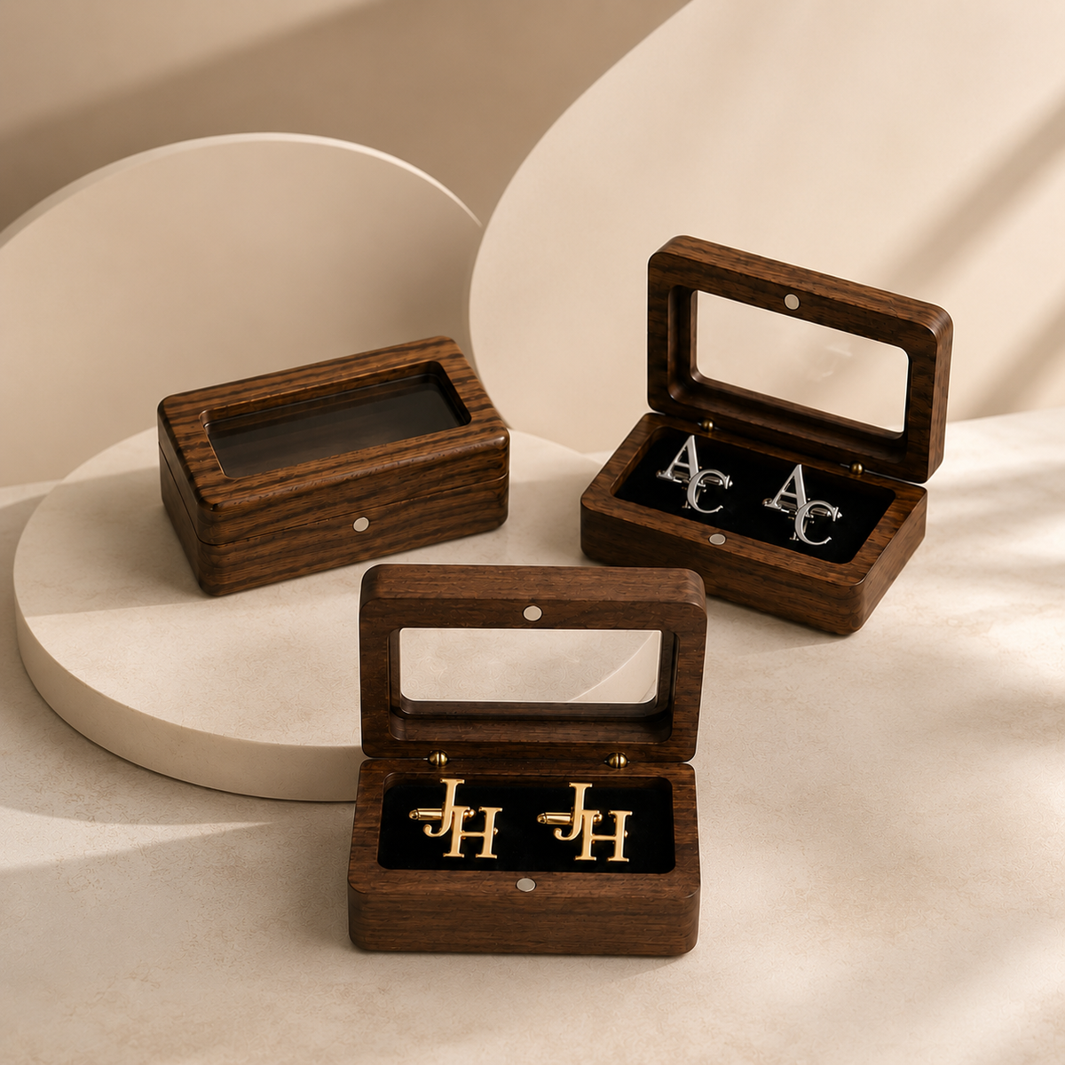 Personalized Engraved Cufflinks Gift Set with Walnut Box