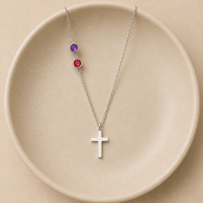 Personalized Birthstone Cross Necklace