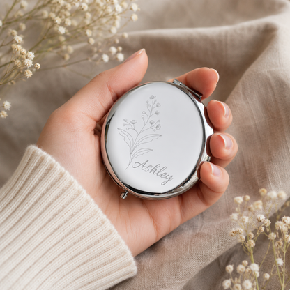 Personalized Birth Flower Name Compact Mirror
