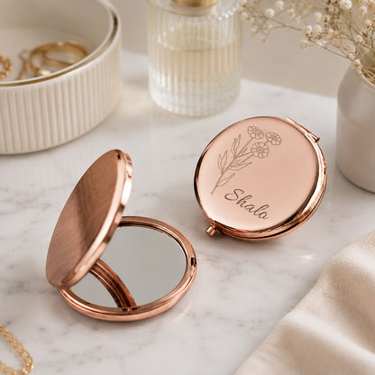 Personalized Birth Flower Name Compact Mirror