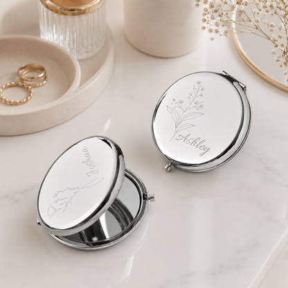Personalized Birth Flower Name Compact Mirror