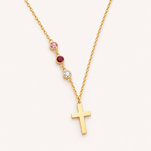 Personalized Birthstone Cross Necklace
