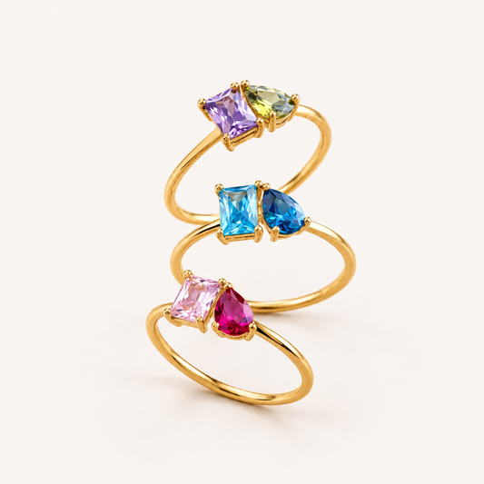 Two Stone Birthstone Ring S925 Multi-Colored
