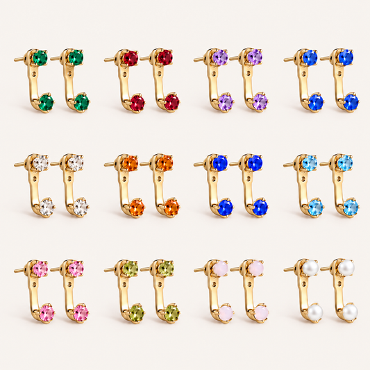 Gold Double Stone Stud Birthstone Earrings