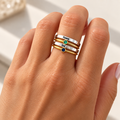 Personalized Engraved Birthstone Stacking Rings