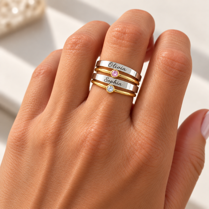 Personalized Engraved Birthstone Stacking Rings
