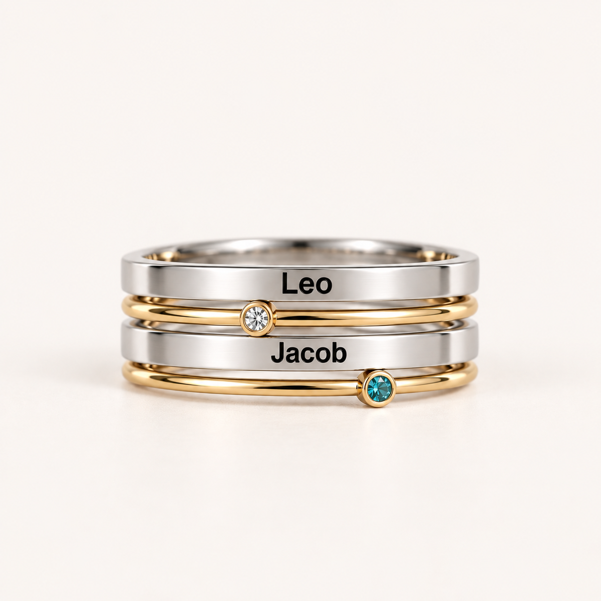 Personalized Engraved Birthstone Stacking Rings