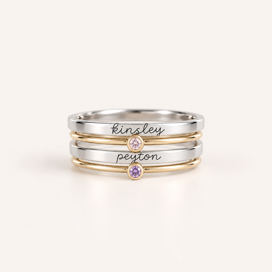 Personalized Engraved Birthstone Stacking Rings
