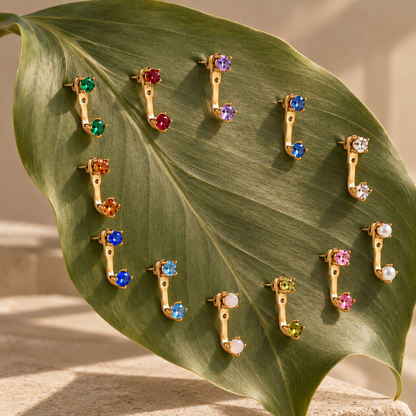 Gold Double Stone Stud Birthstone Earrings