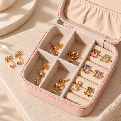 Gold Double Stone Stud Birthstone Earrings