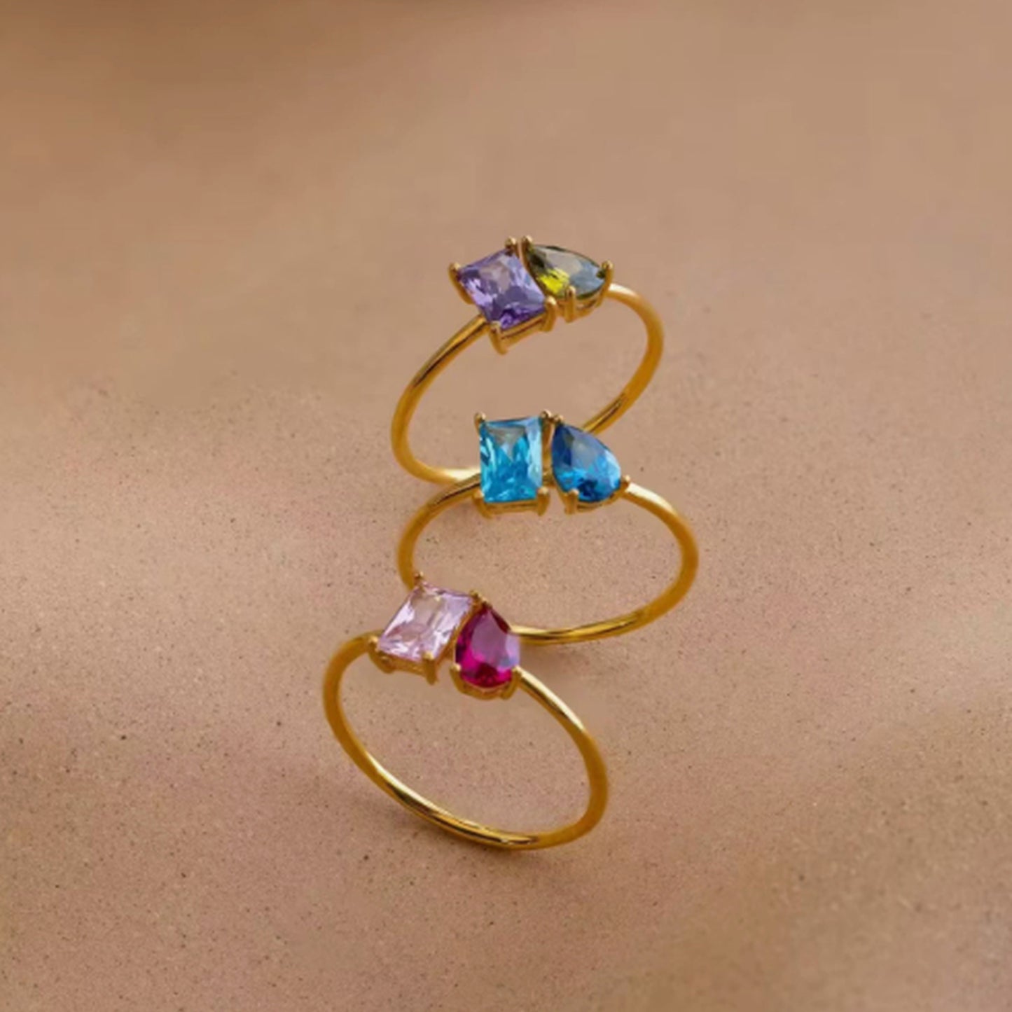 Two Stone Birthstone Ring S925 Multi-Colored