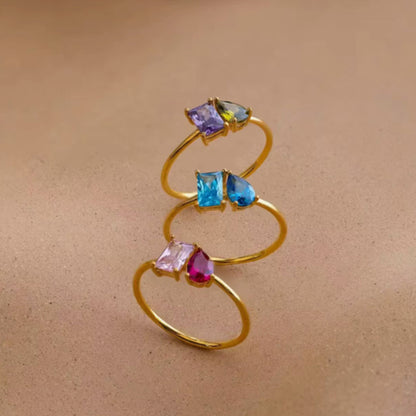 Two Stone Birthstone Ring S925 Multi-Colored