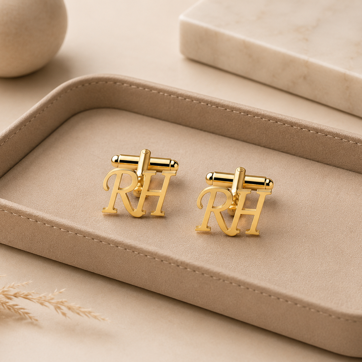 Personalized Engraved Cufflinks Gift Set with Walnut Box