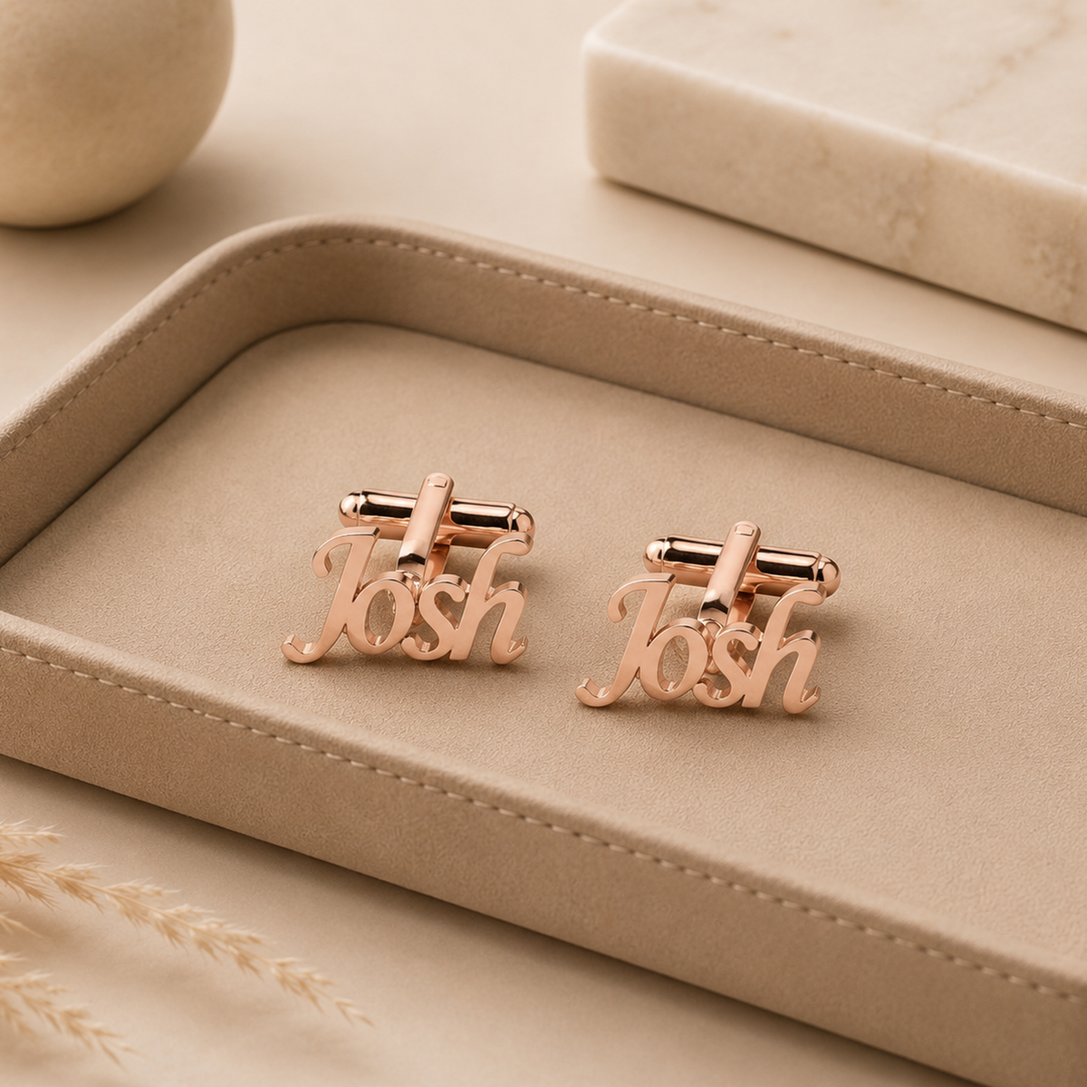 Personalized Engraved Cufflinks Gift Set with Walnut Box