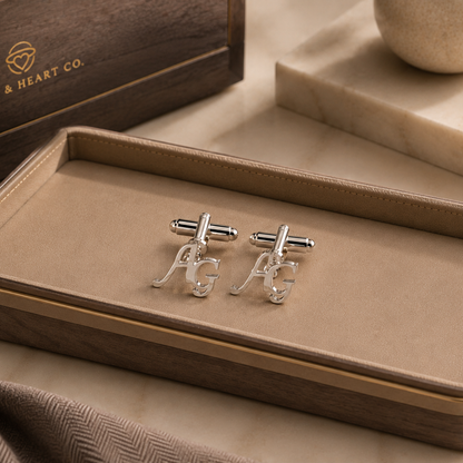 Personalized Engraved Cufflinks Gift Set with Walnut Box
