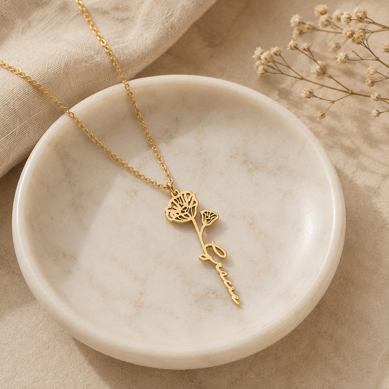 Birth Flower Name Necklace