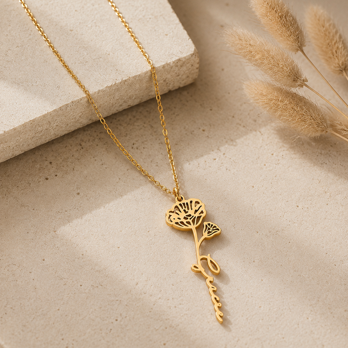 Birth Flower Name Necklace