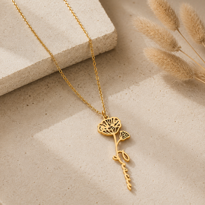 Birth Flower Name Necklace