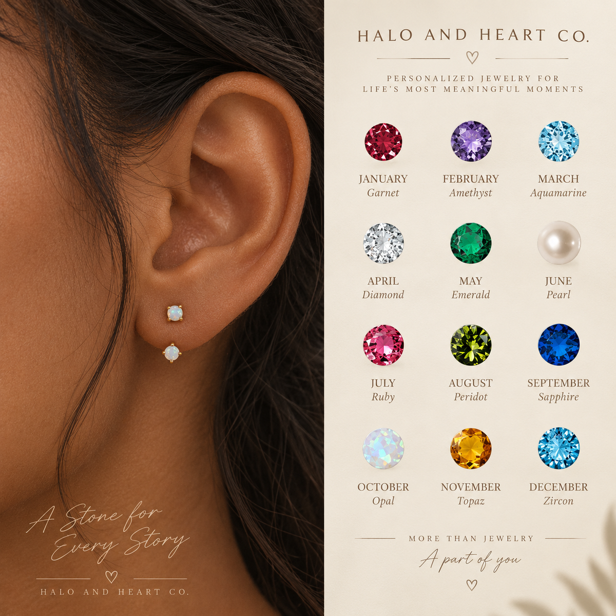 Gold Double Stone Stud Birthstone Earrings