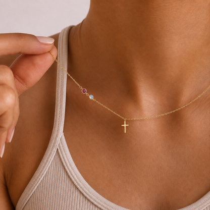 Personalized Birthstone Cross Necklace
