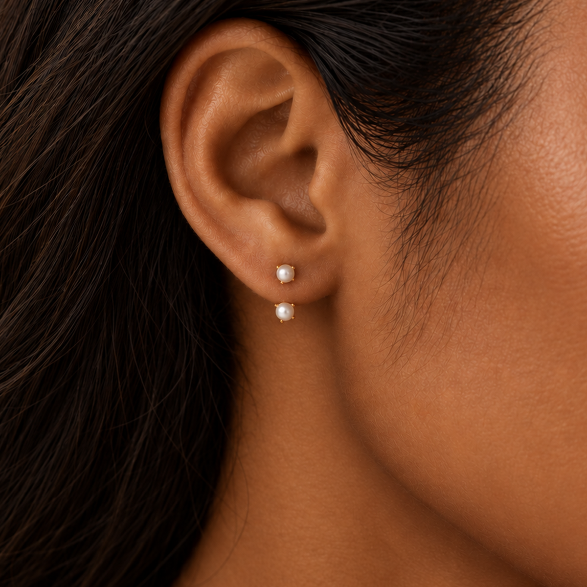 Gold Double Stone Stud Birthstone Earrings